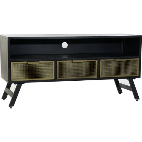 Metall -TV -Schrank 125x41x62 Black Metal Grid Material Multicolored Color Family Buffets und TV -Möbeldetails (1/5)
