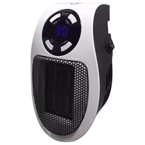 Radiateur soufflant enfichable 500W – Prise murale 180° – Pour espaces jusqu'à 100 pieds² – Fonctionnement silencieux – Affichage LED