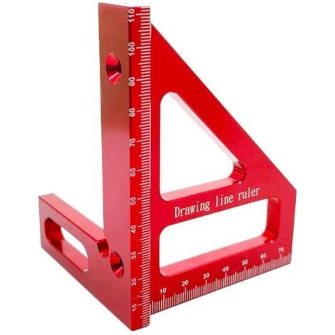Jauge carrée en alliage d'aluminium - Angle de 45/90 degrés - Règle en T 3D - Outil de mesure pour le travail du bois - Pour charpentier (rouge) (1/5)