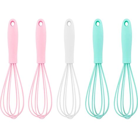 Lot de 5 mini fouets de cuisine colorés en silicone, pour mélanger la pâte, le lait et les œufs. (1/5)