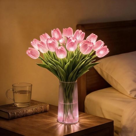 Veilleuse LED en forme de tulipe avec vase, 15 pièces (1/5)
