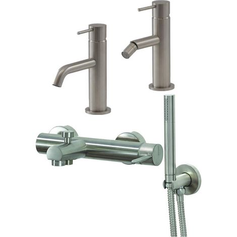 Ensemble mitigeur lavabo, mitigeur bidet et kit baignoire en couleur acier brossé Gattoni Easy KITEASY7NS (1/4)