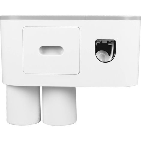 Porte-brosses à dents mural avec distributeur automatique de dentifrice à 2 godets, organisateur de rangement multifonctionnel pour salle de bain