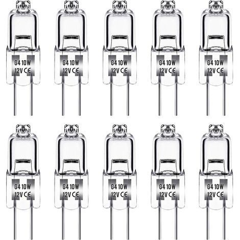 Ampoule Halogene G4, Ampoule G4 12V 10W, blanc chaud 3000K, 150LM, Intensité Variable, LampeHalogene G4, Lampe à Capsule Transparente, paquet de 10 (1/5)
