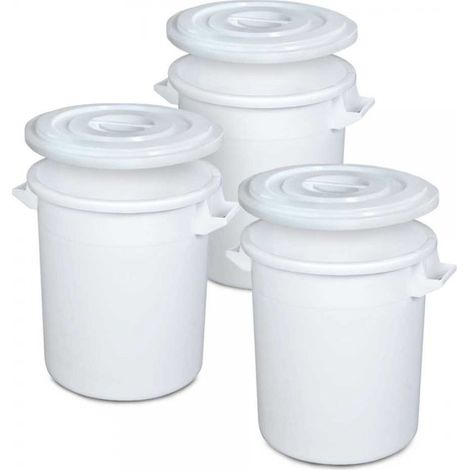 BRB 3x Kunststofftonne 50 Liter mit Deckel, lebensmittelecht, Polyethylen-Kunststoff (PE-HD), weiß (1/2)
