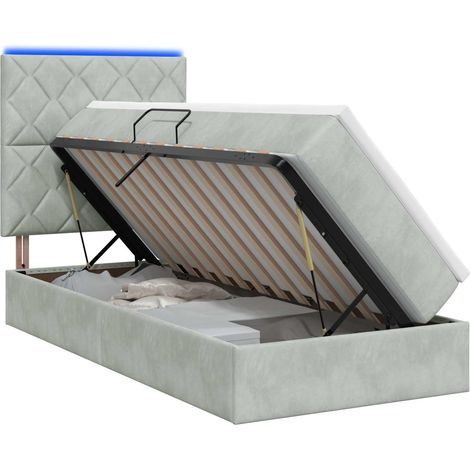 Cama de almacenamiento LED con colchón Gris Claro 100 x 200 cm vidaXL (1/5)