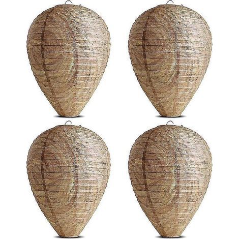 Lot de 4 leurres de nid de guêpes suspendus, faux nids en papier non toxique, répulsifs efficaces contre les abeilles et les frelons. Idéal pour la maison. (1/5)