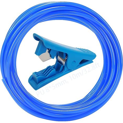 Tube en Polyuréthane, Flexible Pneumatique OD 8 mm x ID 5 mm avec coupe-tube bleu, Flexible pour compresseur d'air, tube PU 10 m pour le transport de gaz (bleu) (1/5)