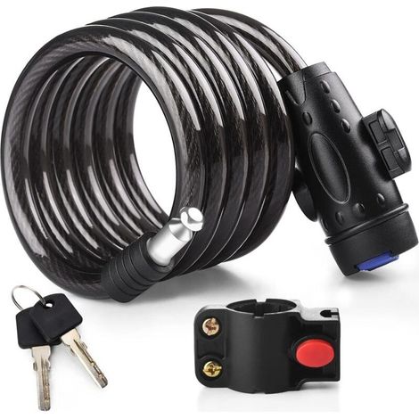Cable de seguridad para bicicleta de 120 cm – Acero flexible con revestimiento de PVC – 2 llaves únicas – Cierre sin llave – Para motocicletas, scooters y cochecitos de bebé (1/5)