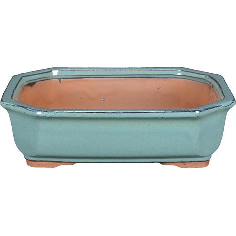 Vaso per bonsai rettangolare in gres smaltato verde 15,5x11,5x4 cm - G222c