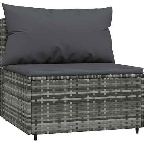 Maison Exclusive - Garten-Mittelsofa mit Kissen Grau Poly Rattan