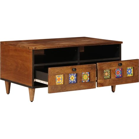 Meuble TV Banc TV Meuble de rangement - Noyer 70 x 33 x 46 cm Bois de mangue massif fr2592 - Maison La Vie (1/5)