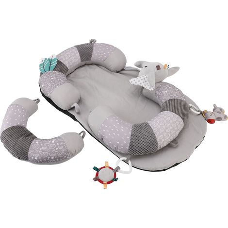 Tapis d'éveil et coussin de soutien pour bébé, tapis de jeu doux avec jouets détachables, idéal pour l'éveil des tout-petits. (1/5)