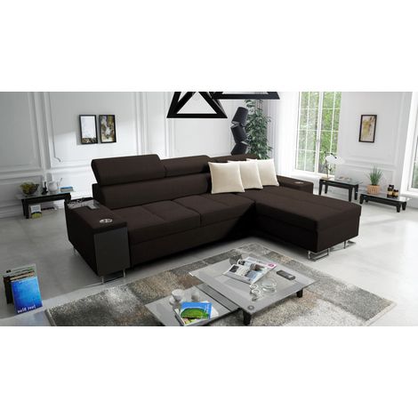 Bequemes Ecksofa mit Schlaffunktion MORENA I MINI Sawana Dunkelbraun Rechts (1/5)
