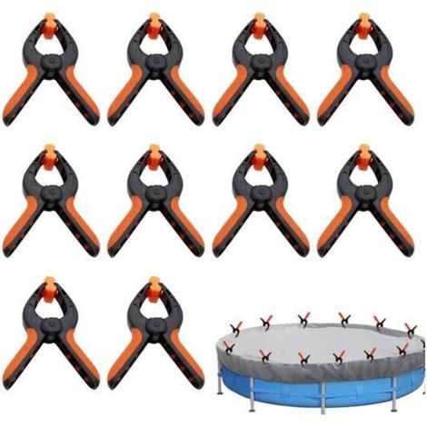 Set of 10 spring clamps for pool cover - Large fasteners for tarps - Wooden workshop accessories (10 cm)