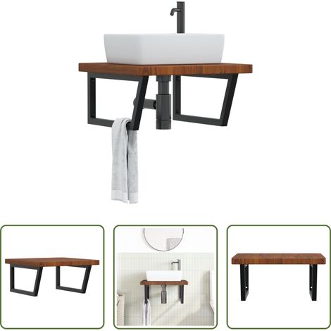 vidaXL Support de lavabo - Étagère de vasque murale acier et bois de chêne massif (1/5)