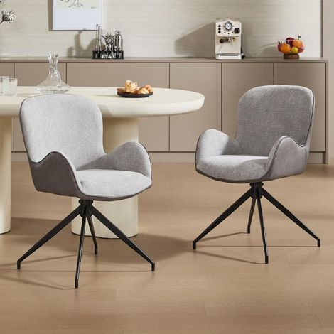 Esszimmerstühle 2er Set, drehbar, gepolstert, Chenille & PU Leder, Grau (1/5)