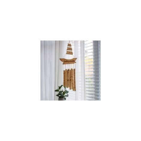 Carillon éolien d'extérieur en bambou, carillon commémoratif artisanal au son grave et puissant, idéal pour la décoration de terrasse, jardin et maison. (1/5)