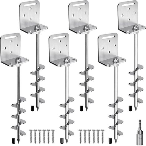 Ancrages de Sol, 50cm Piquet de Fixation Trampoline 6pcs Ancrage au Sol Robuste 5cm éPi de La TempêTe de Vent pour BalançOire/Camping/Abri/Chien/Carport/Auvent avec Plaque Fixe (1/5)