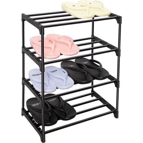 Petit meuble à chaussures empilable - Meuble à chaussures multifonctionnel en métal (noir, 4 niveaux) (1/5)