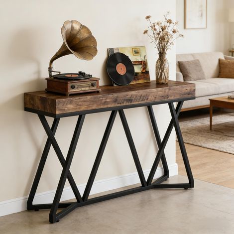 Meuble TV rustique en bois massif, console d'entrée, table basse champêtre, étagère murale, meuble polyvalent pour salon et couloir. (1/5)