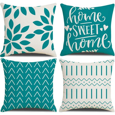 Lot de 4 Housses de Coussin carrées pour extérieur, terrasse, Jardin, Salon, canapé, décoration Style Ferme, Bleu Sarcelle 101,6 x 40,6 cm (1/5)