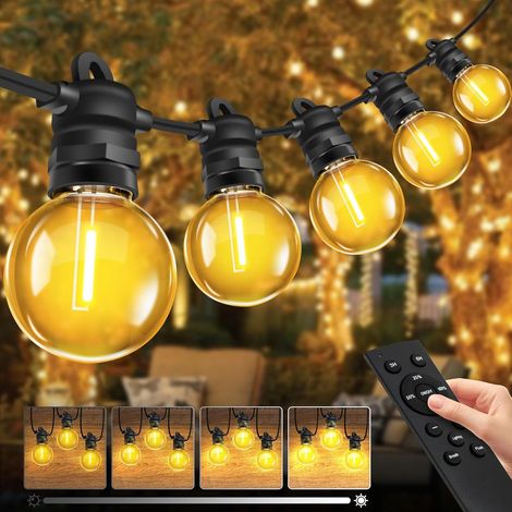 Guirlande lumineuse d'extérieur, 10M Guirlande Guinguette avec 17 + 2 pièces ampoules G40, étanche IP68, intensité variable, avec télécommande, pour jardin, terrasse, fête, mariage, Noël (1/5)