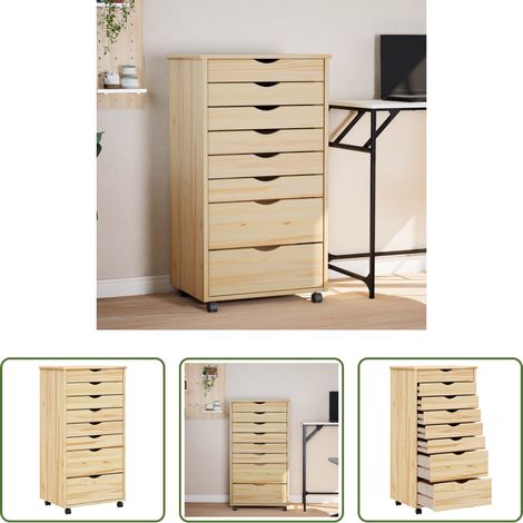 Holzschrank -  Rollcontainer mit Schubladen MOSS Klarlack 53 x 39 x 103 cm (1/5)