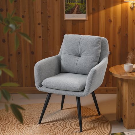 Chaise moderne d’accent - chaise rembourrée avec pieds métalliques - aspect lin - gris clair - Idéal (1/4)