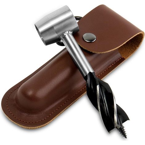 Bushcraft Perceuse à main pour le travail du bois – Mèche hélicoïdale multi-usages avec étui en cuir, outils de survie manuel, clé de serrage (1/5)