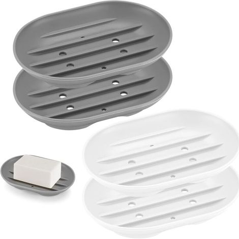 2 Pieces Silicone Soap Dish, Soap Holder with Drain, Non-Slip Soap Box Soap Dishes for Shower/Bathroom/Kitchen - White (1/5)