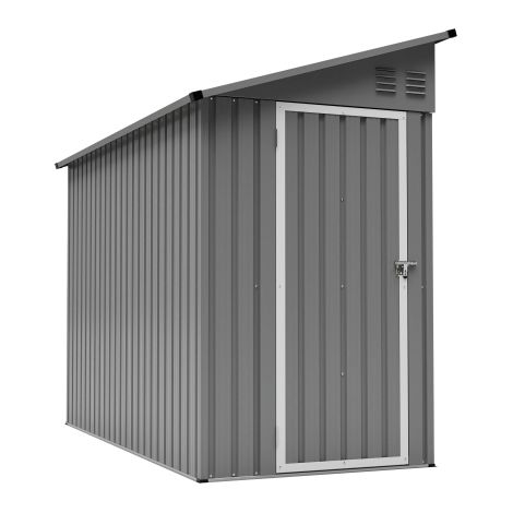 Abri de jardin adossable en métal 242 x 124 x 192 cm avec porte verrouillable et 2 aérations, gris