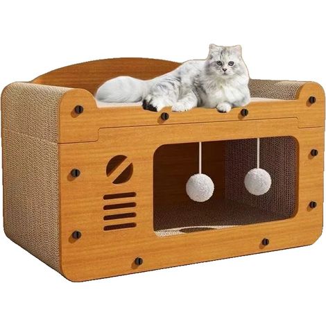 Tapis à gratter pour chat, papier ondulé, double niveau, compatible avec les petits animaux, soutient le grattage et le repos, facile à entretenir (1/5)
