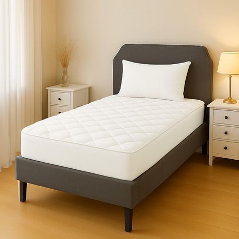 Home Protège-matelas matelassé pour lit simple, design ultra doux à 3 couches avec jupe profonde, respirant et hypoallergénique - Lavable en machine (90 x 190 + 35 cm) (1/5)