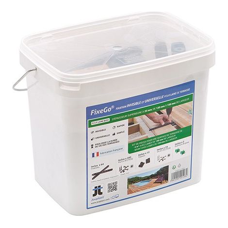 Jouplast – Fixation invisible pour lame de terrasse en bois – Installation rapide sans vis apparentes – Compatible tous types de lames bois – Kit de 64 fixations