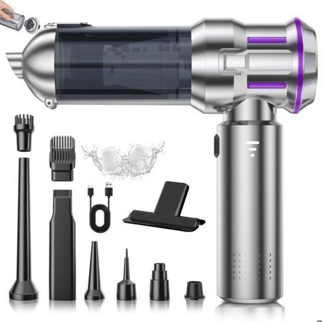 Aspirateur à main - 16 000 Pa - Indicateur de batterie - Trois vitesses - Autonomie de 25 minutes - Argent-violet (1/5)