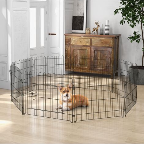 Parc pour chiot modulable en métal noir, enclos de jeu robuste avec porte sécurisée et 8 ancrages, assemblage rapide pour intérieur et extérieur - CHICFURN (1/5)