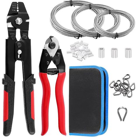 Lot de 165 outils de sertissage de câble métallique jusqu'à 2,2 mm et coupe-câble et câble métallique avec virole à double baril en aluminium et manchon de boucle de sertissage et cosses de (1/5)