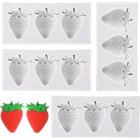 4pce Moules 3D Silicone de Fraise, Mini Moules à Fruits pour Décoration de Gâteaux Cupcakes Chocolat Fondant Bonbons Gelée Pâte Polymère et Pâte à Sucre (1/5)
