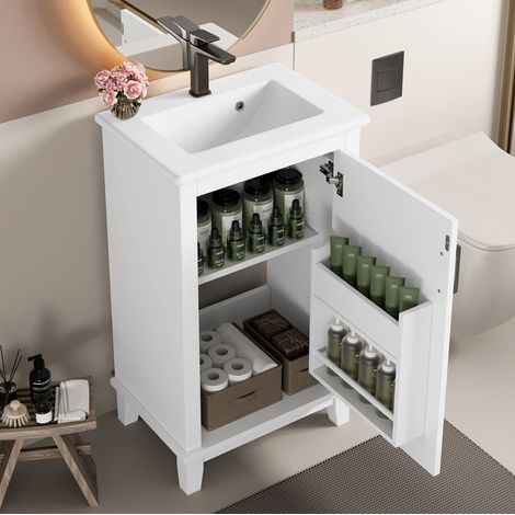 Mobile bagno con lavabo integrato 51 x 34 x 83 cm, bianco, MDF e ceramica HAVRYA (1/5)