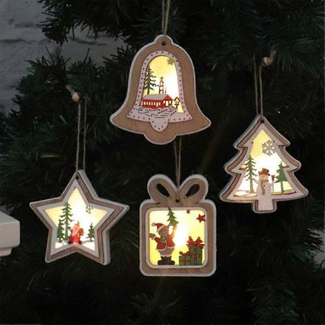 Set mit 4 DIY-Weihnachtsanhängern aus Holz, Dekorationen für Weihnachtsbaum und Partys.