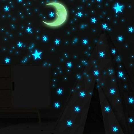 103 stelle fosforescenti, autoadesive, lucide, da applicare su soffitto e pareti, decalcomanie fluorescenti a forma di stella per la cameretta dei bambini e la decorazione del soffitto della camera da (1/5)