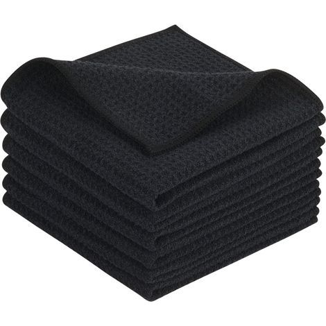 Torchons de Cuisine Noir Microfibre, Super Absorbant Chiffon Cuisine nettoyagant, essuie Vaisselle Lavette Douce Serviettes de Cuisine Lavable 30cm x 30cm 6 Pack (1/5)