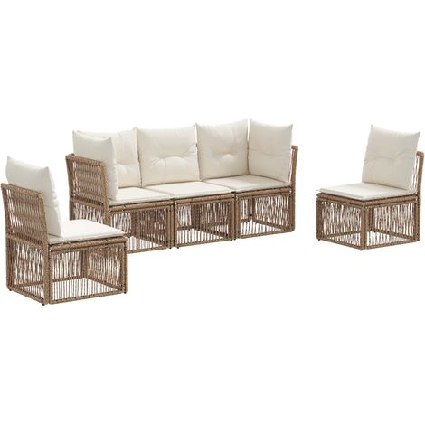 Gartensofa-set 5 pcs Beige Poly-Rattan vidaXL