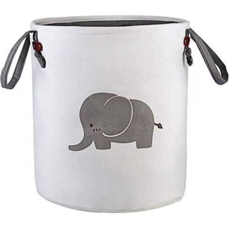 Panier de rangement rond pliable en coton pour chambre de bébé, jouets, linge, vêtements de bébé, paniers cadeaux (éléphant) (gris)