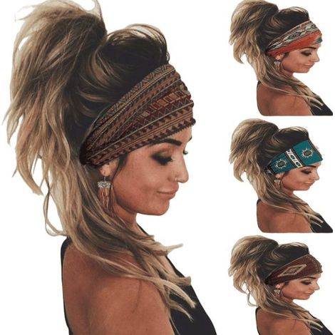 Diadema ancha deportiva de 4 piezas con estampado floral para yoga. (1/5)