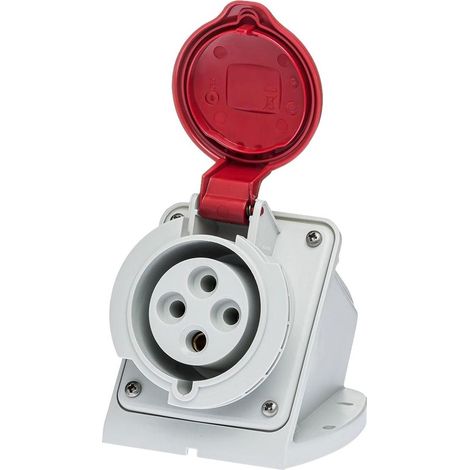 Socle de prise 32A tripolaire 3P+T étanche IP44 – Pour câblage rigide 10mm² – Protection contre la pluie – Qualité professionnelle