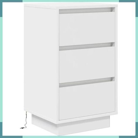 Table de chevet - 861301 - blanc - 3 tiroirs - lumières LED intégrées (1/5)