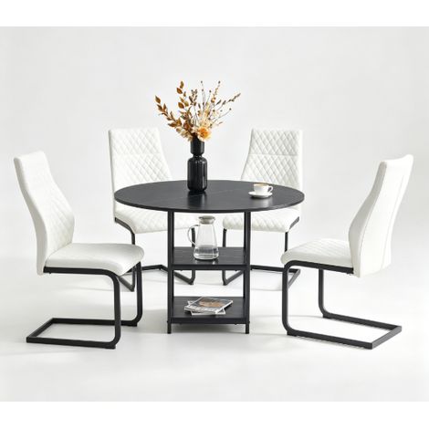 Set tavolo da pranzo rotondo 107 cm con 2 sedie bianche, MDF e metallo (1/5)