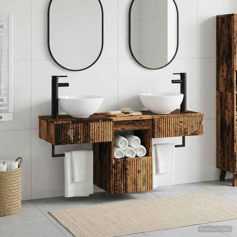 vidaXL Juego de muebles de baño 3 uds. Madera envejecida (1/5)